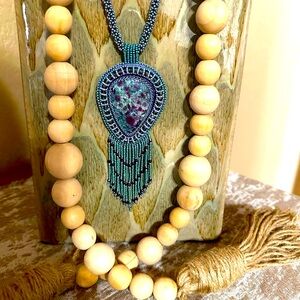 One of a kind hand beaded cabachon and rope